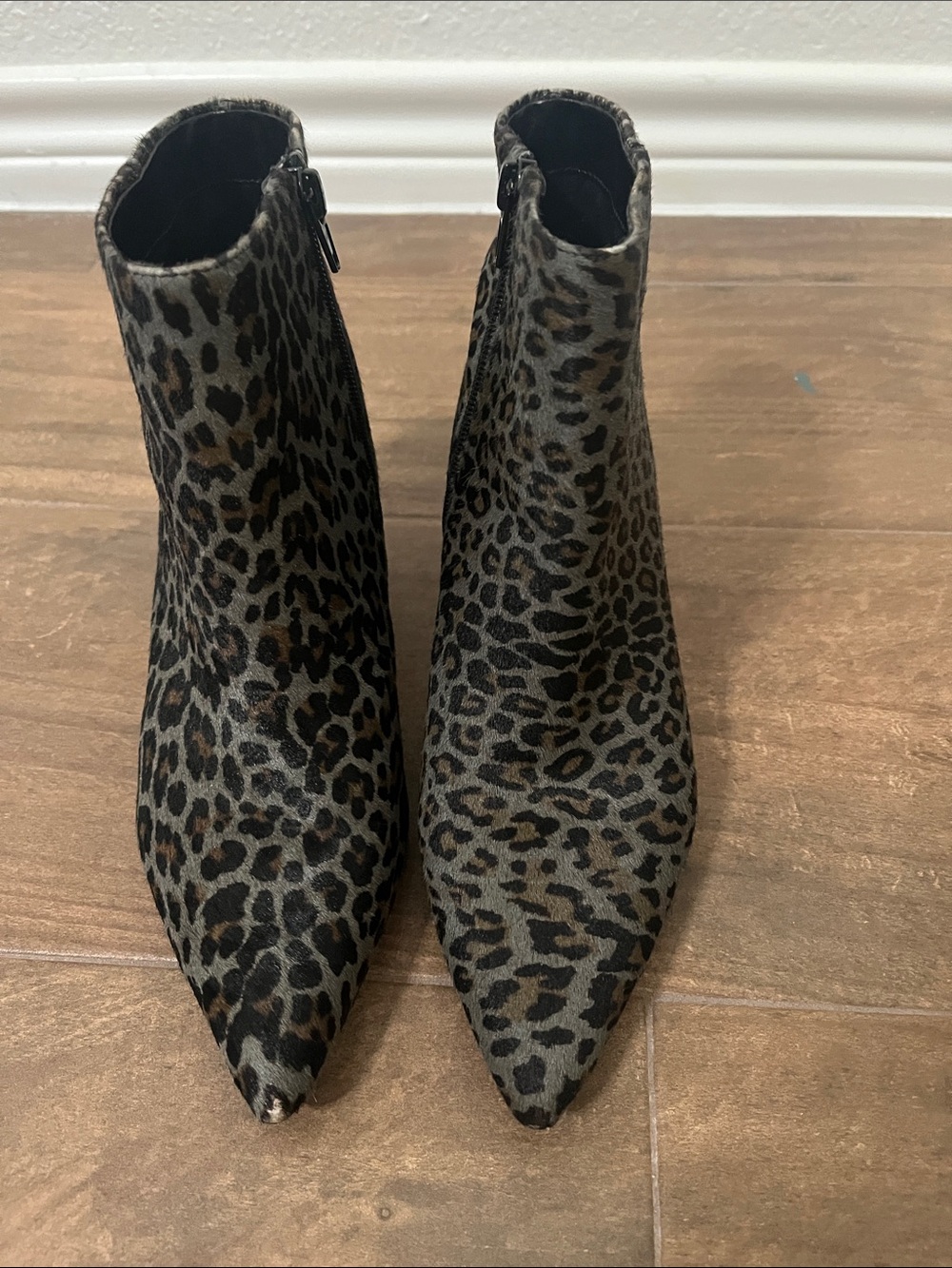 Preston & York Leopard Print Pointed Ankle Booties in Black and Brown